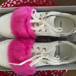 Moncler Sneakers with Pink Fur and White Base